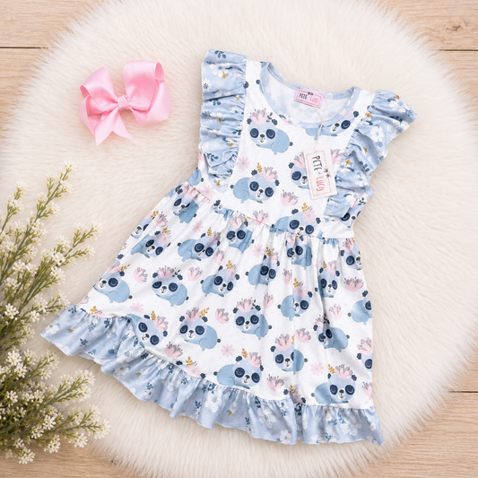 Pete + Lucy Blue Gray Panda Ruffle Dress – Girls Boutique Twirl Dress