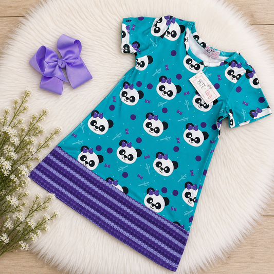 Pete + Lucy Panda Bow Dress – Teal & Purple