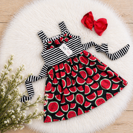 Pete + Lucy Watermelon cutie Dress 🍉 |Toddler Girl Summer Boutique Outfit with Matching Bow