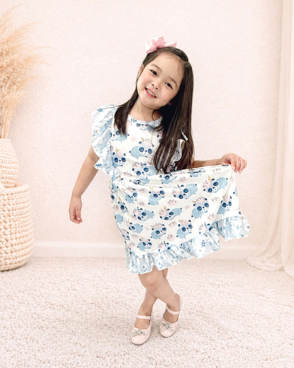 Pete + Lucy Blue Gray Panda Ruffle Dress – Girls Boutique Twirl Dress