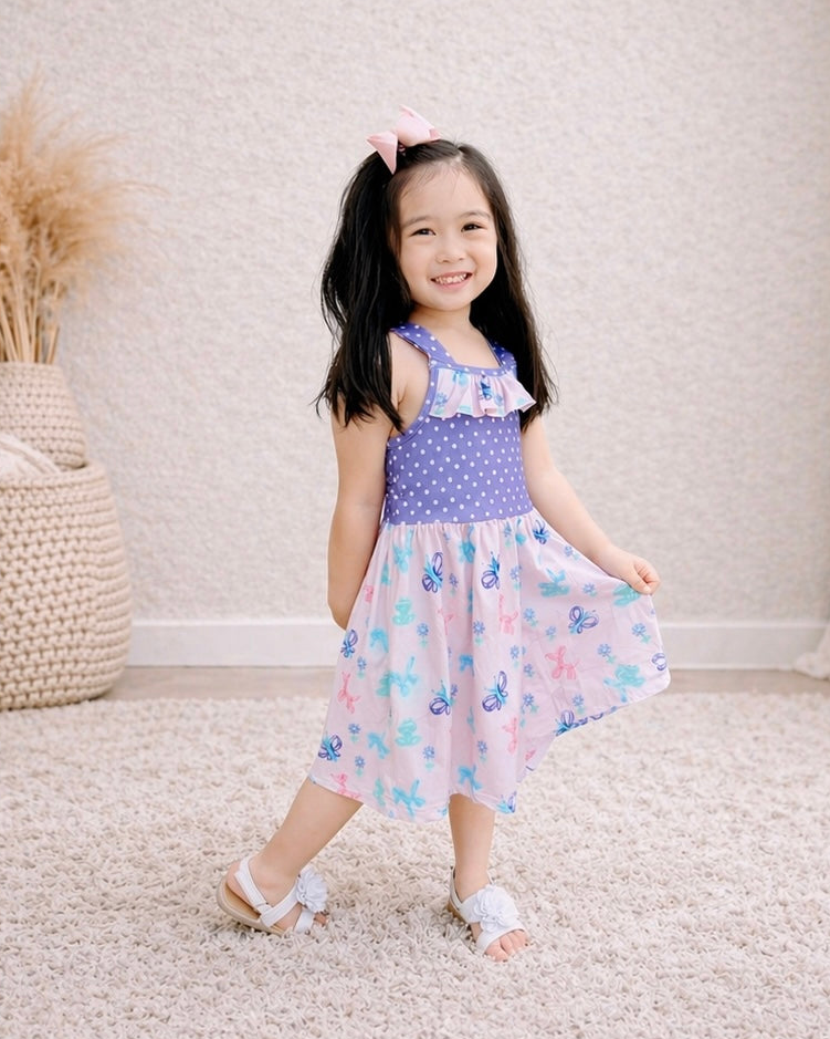 🌸 Lavender Butterfly Balloon Garden Dress