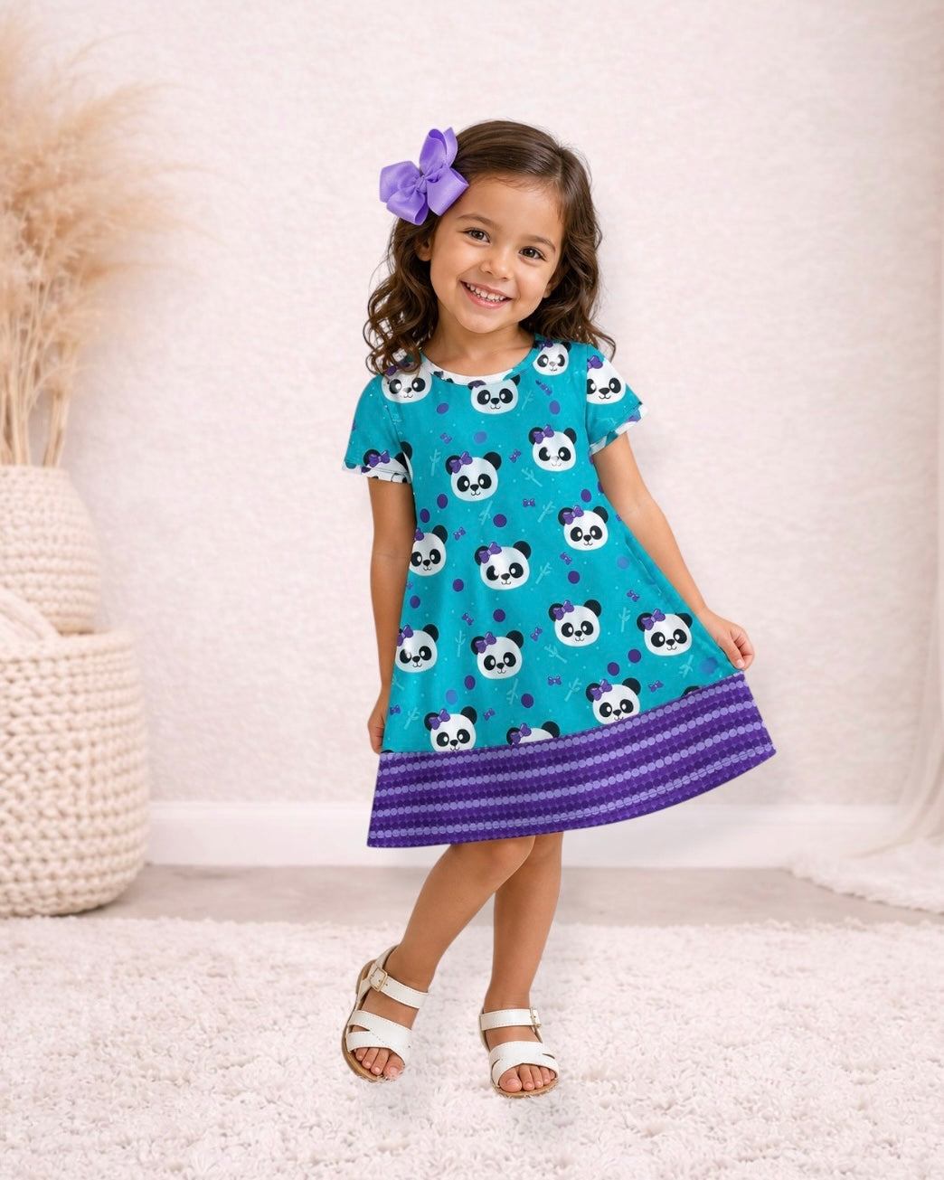 Pete + Lucy Panda Bow Dress – Teal & Purple