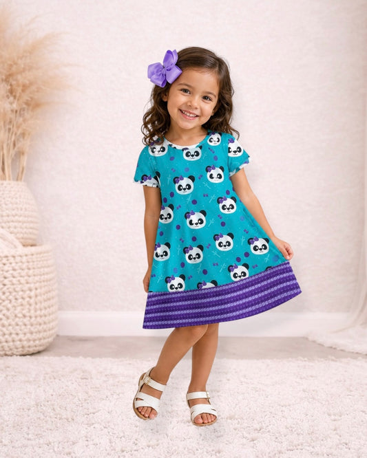 Pete + Lucy Panda Bow Dress – Teal & Purple